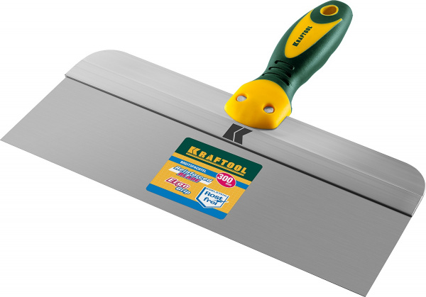 KRAFTOOL 300 мм, широкое полотно, алюминиевая направляющая, двухкомпонентная ручка, нержавеющий, фасадный шпатель (10036-300)