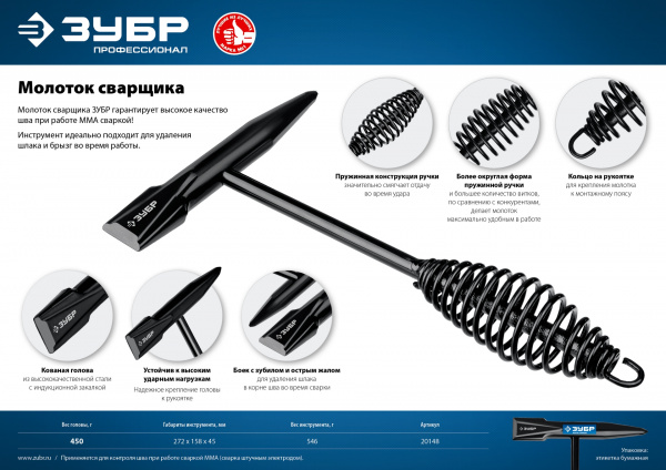 ЗУБР 450 г, молоток сварщика, Профессионал (20148)