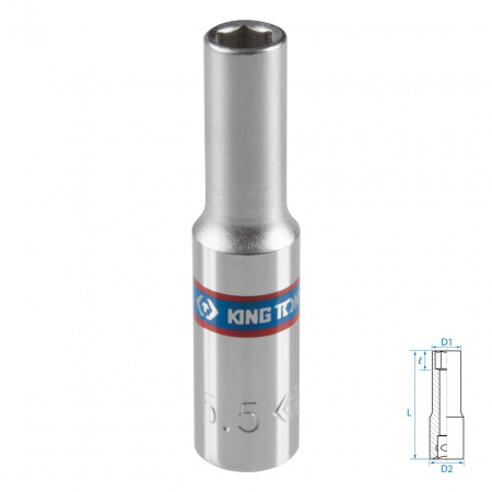 Головка торцевая глубокая шестигранная 1/4", 5,5 мм KING TONY 223555M