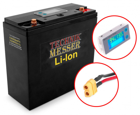 Аккумулятор литий-ионный TECHNIK-MESSER 12В 30000мАч BMS40A 180x70x160 XT60 (вольтметр с термодатчиком)
