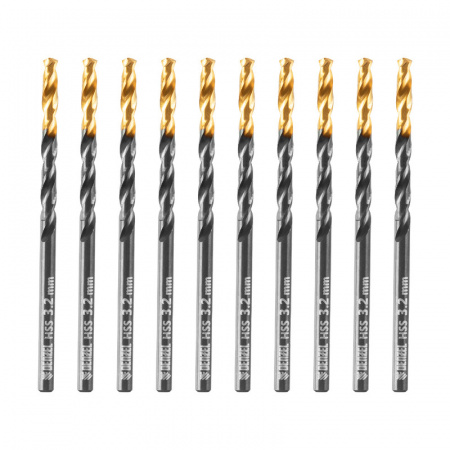 Сверло по металлу, 3,2 мм, HSS-Tin, Golden Tip, 10 шт. Denzel