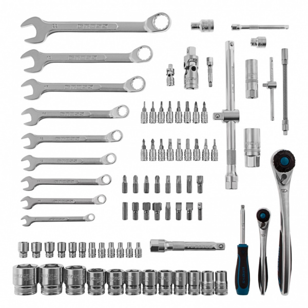 Набор инструментов, 1/4", 1/2", CrV, 120 зубьев, 82 предмета Gross Набор инструментов, 1/4", 1/2", CrV, 120 зубьев, 82 предмета Gross