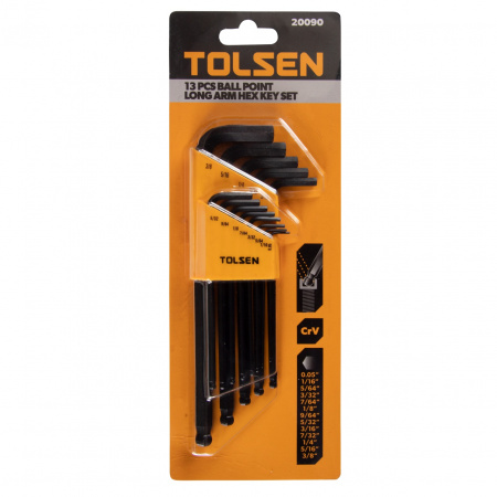 Набор Г-образных шестигранников 0,05"-3/8", дюймовые, с шаровым окончанием, 13 предметов TOLSEN TT20090 Набор Г-образных шестигранников 0,05"-3/8", дюймовые, с шаровым окончанием, 13 предметов TOLSEN TT20090