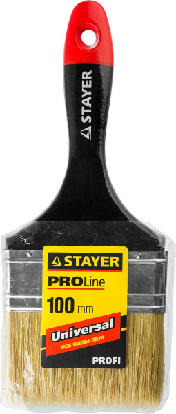 STAYER Universal, 100 мм, 4″, светлая, натуральная щетина, деревянная ручка, все виды ЛКМ, плоская кисть, Professional (0104-100)