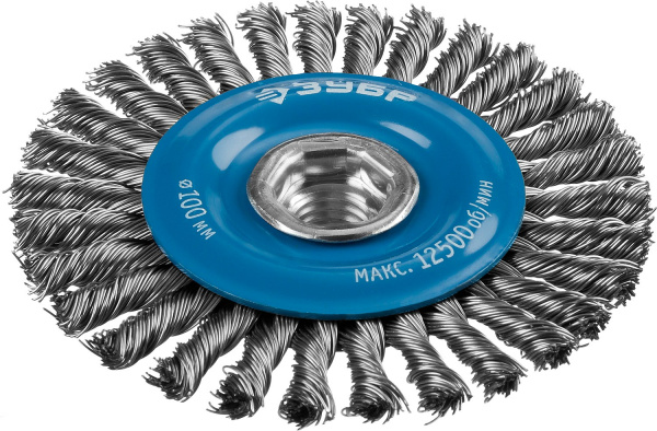 ЗУБР 100 мм, жгутированная стальная проволока 0.5 мм, щетка дисковая для УШМ, Профессионал (35192-100)