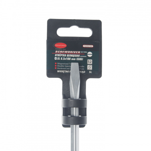 Отвертка шлицевая RF-70265150 силовая магнитная "Profi" S2 SL6.5х150мм, на пластиковом держателе ROCKFORCE /1