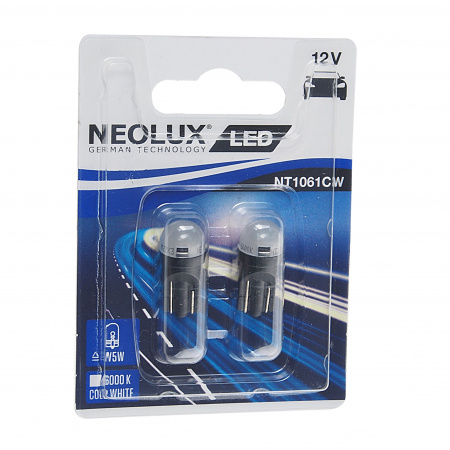 Автолампа W5W (W2.1*9.5D) LED COLD WHITE 6000К  (блистер, 2шт) 12V NEOLUX /1